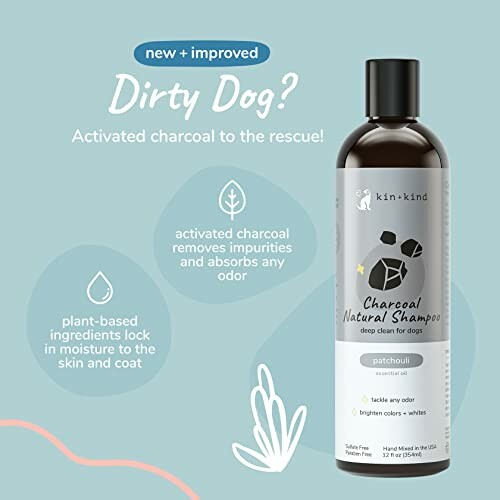 Charcoal natural shampoo for dogs with activated charcoal.