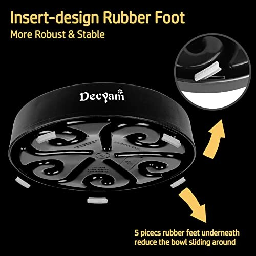 Decyam slow feeder dog bowl with rubber foot for stability.